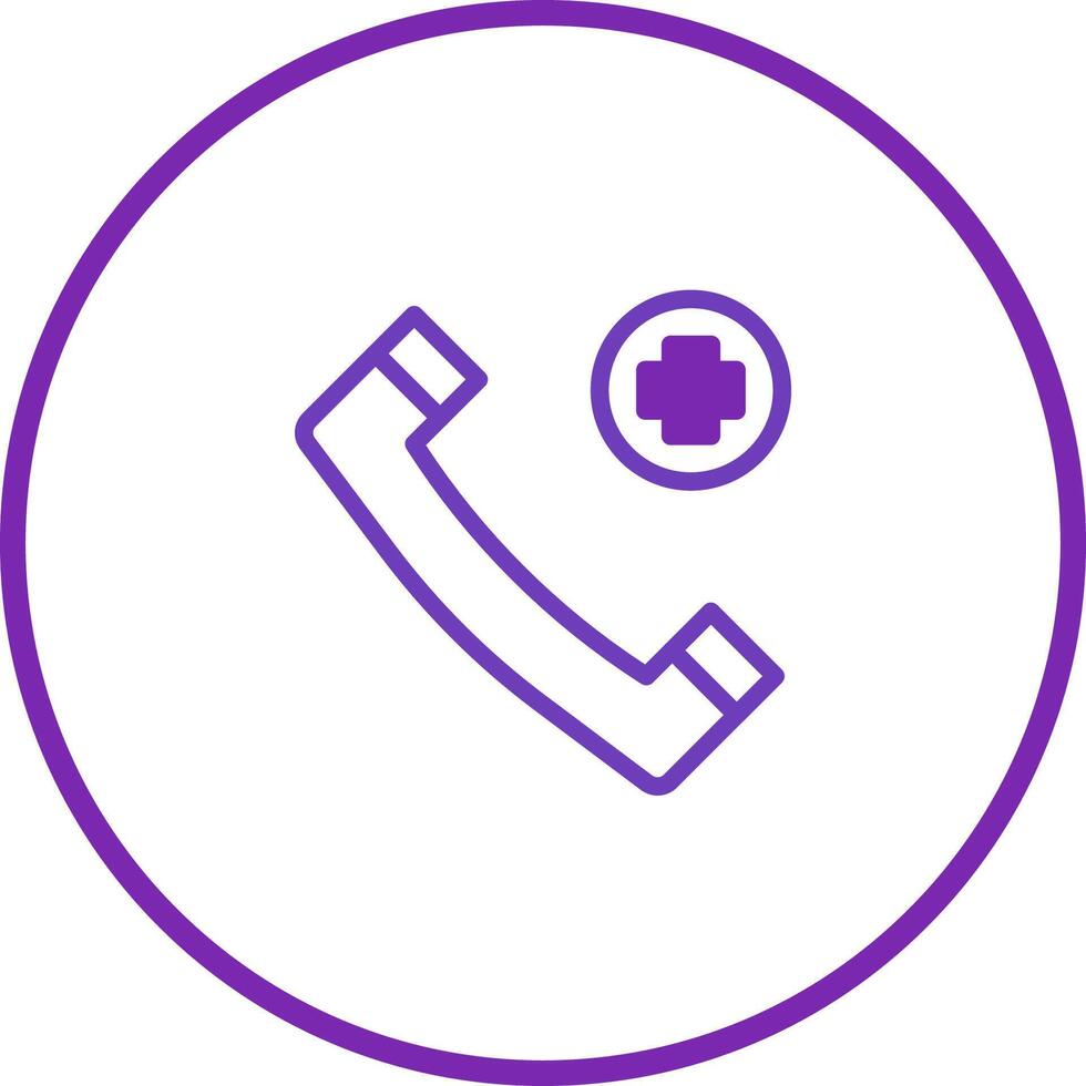 Emergency medical assistance helpline symbol featuring a violet phone receiver and health cross in the center vector