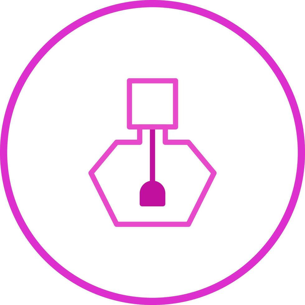 Elegant pink outlined bottle of nail polish in a circular frame creates simple beauty icon featuring minimalistic design vector