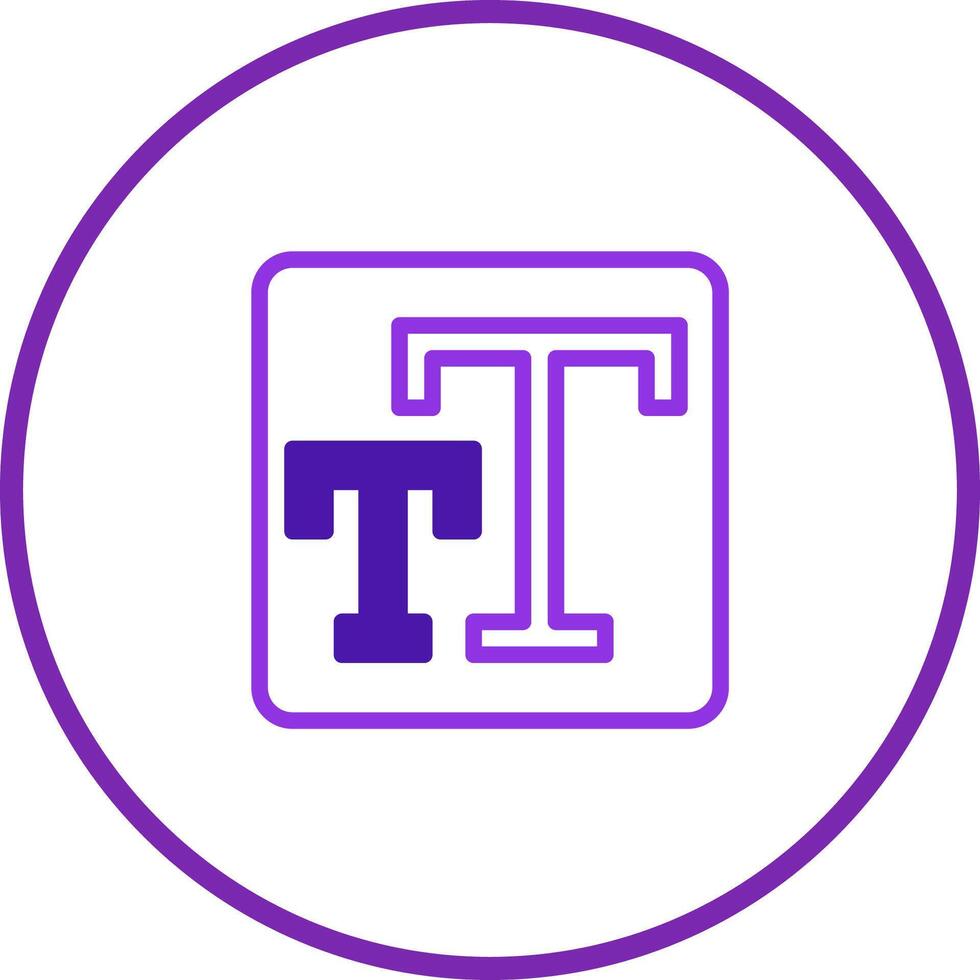 Conceptual text icon illustration inside purple circle presenting typesetting and typography concepts with two T letters vector