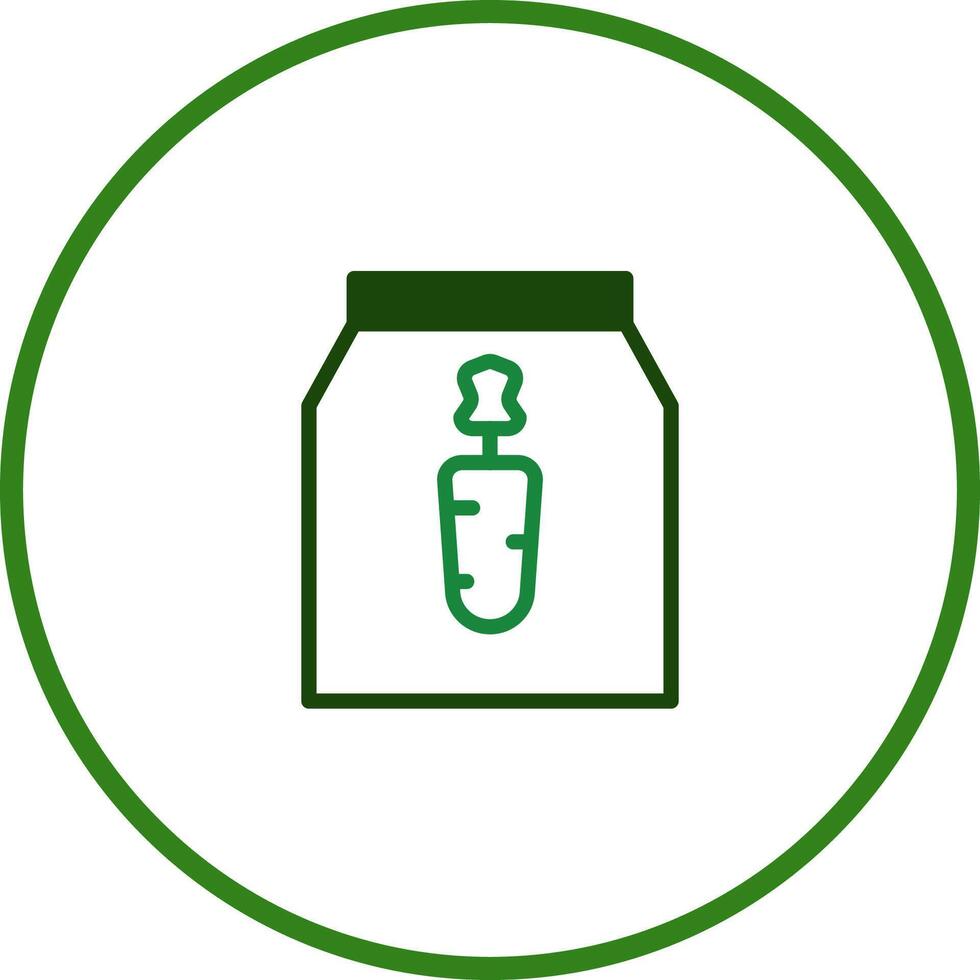Bag of pet food containing carrot ingredient inside a circle frame presentation nutritional care vector