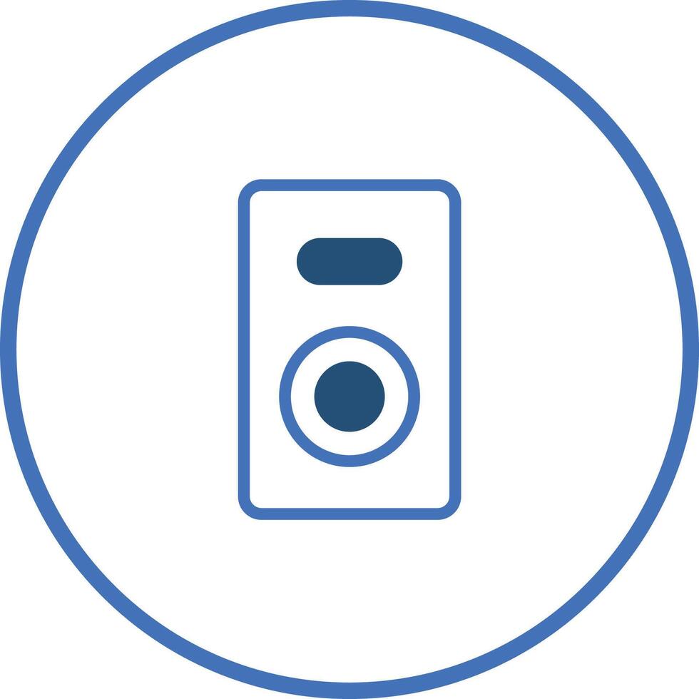 Aesthetic representation of a speaker in a circular blue border icon design illustration vector