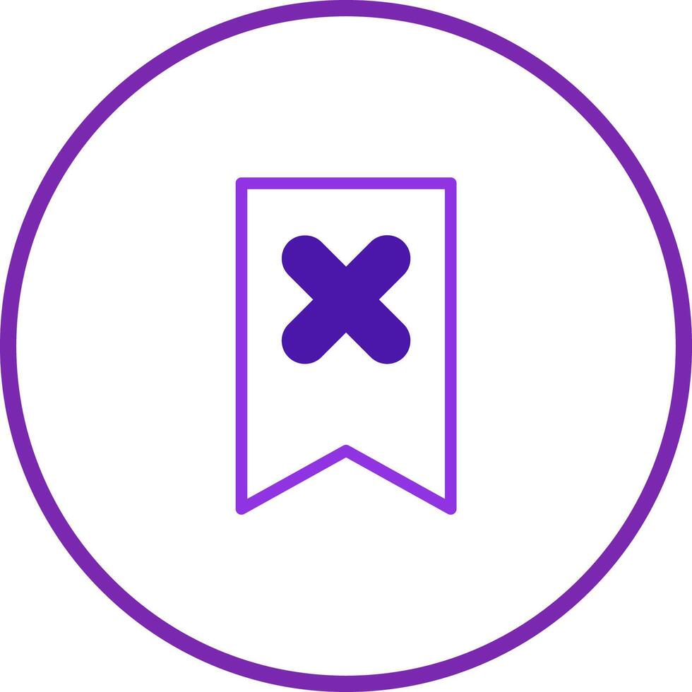 A minimalist purple bookmark icon with a prominent cross symbol design within a circle border illustration vector