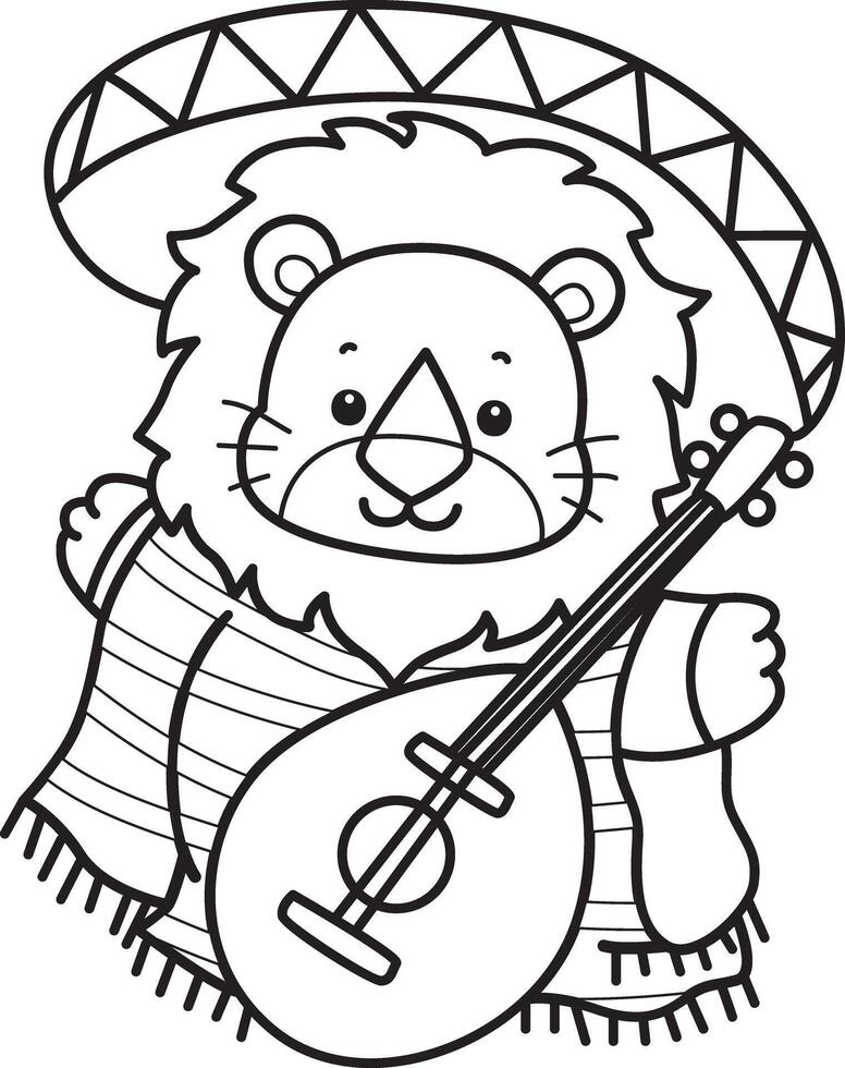 Outline of lion with indiana costume. Coloring pages of cute lion. vector