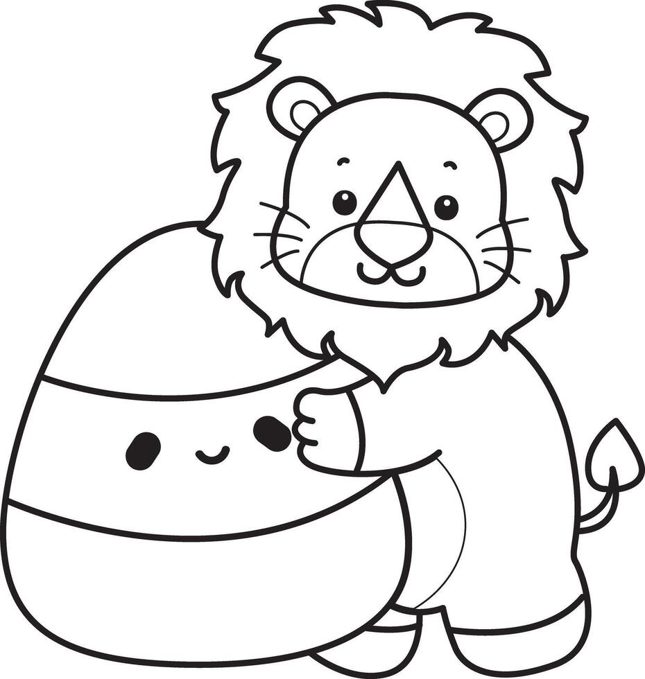 Outline of lion bring a yellow candy. Coloring pages of cute lion. vector