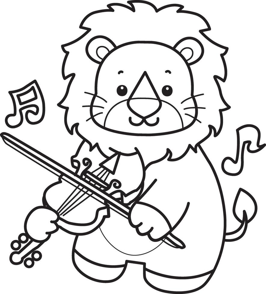 Outline of lion playing a violin. Coloring pages of cute lion.. vector