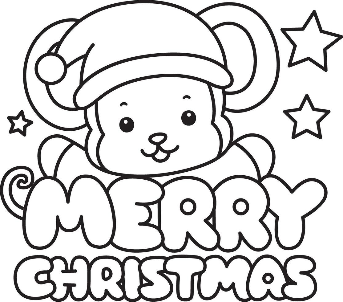 Outline of santa monkey with merry christmas text. Coloring pages of cute monkey. vector
