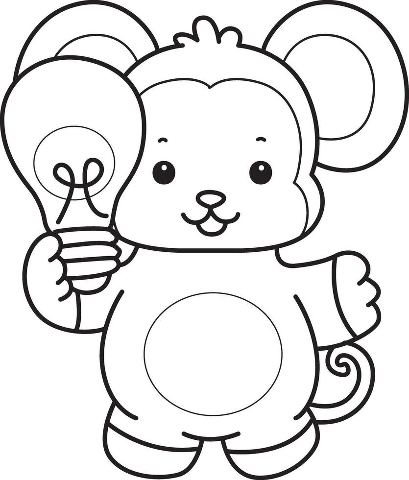 Outline of monkey bring a lamp. Coloring pages of cute monkey. vector