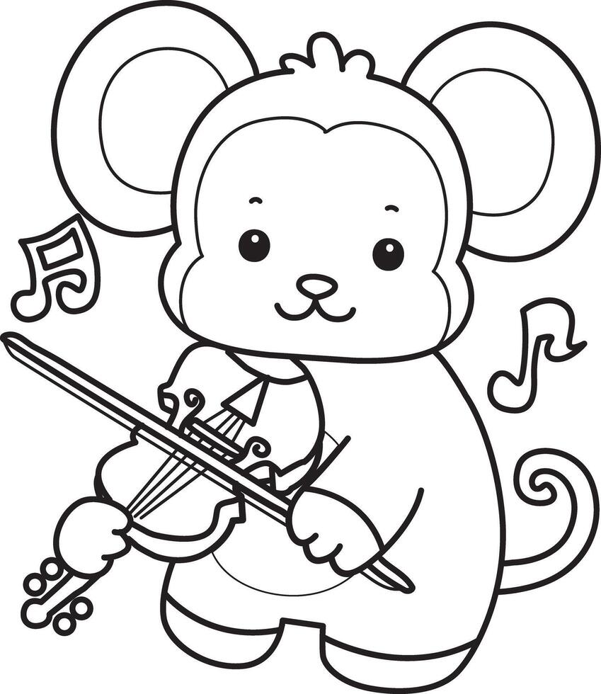 Outline of monkey plauing a violin. Coloring pages of cute monkey. vector
