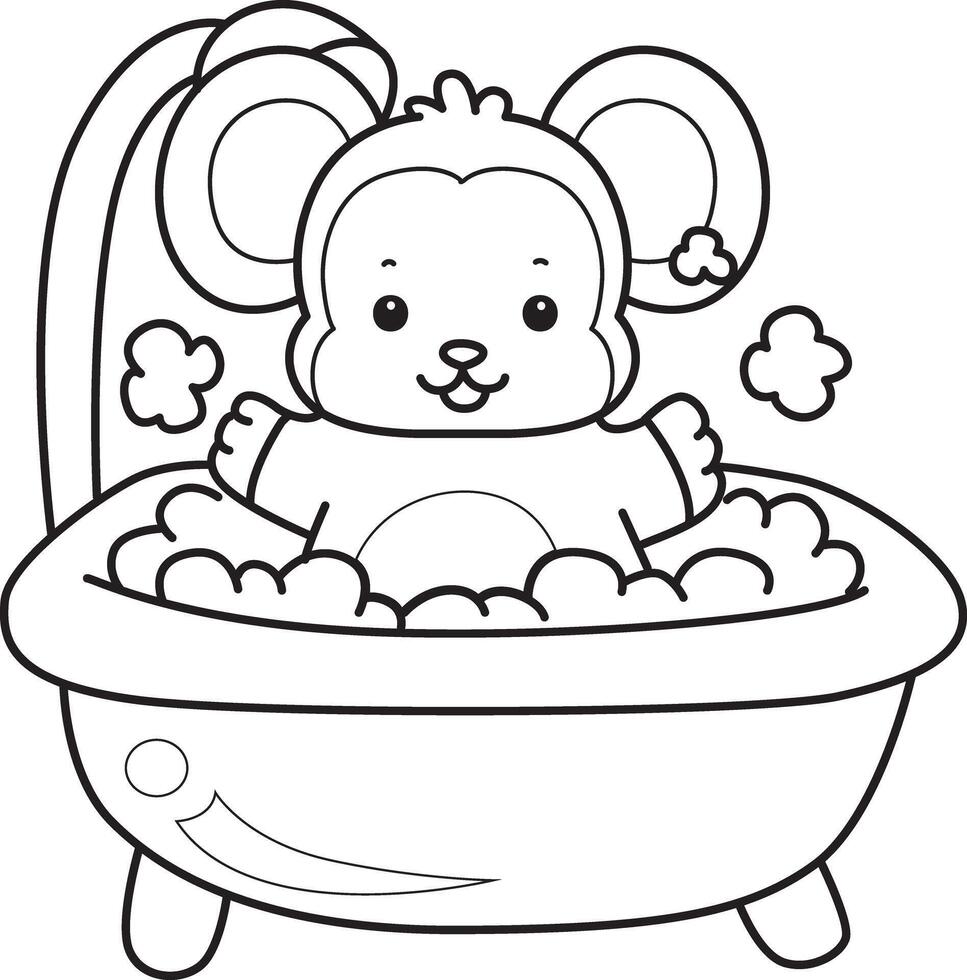 Outline of monkey take a bath. Coloring pages of cute monkey. vector