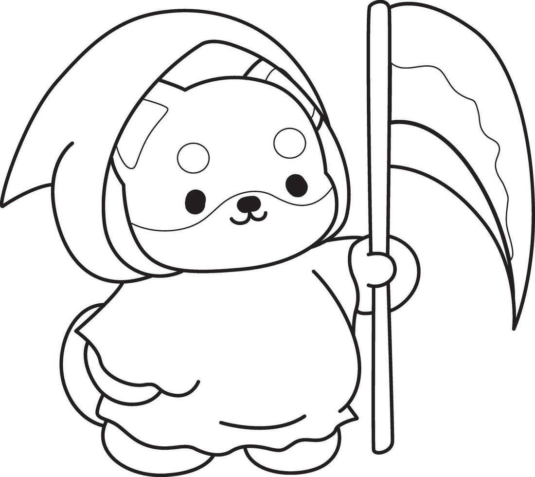 Outline of shiba inu like an angel of death. Coloring pages of cute shiba inu. vector
