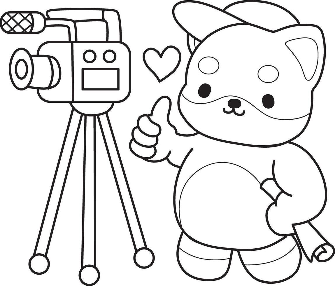 Outline of shiba inu making content with camera. Coloring pages of cute shiba inu. vector
