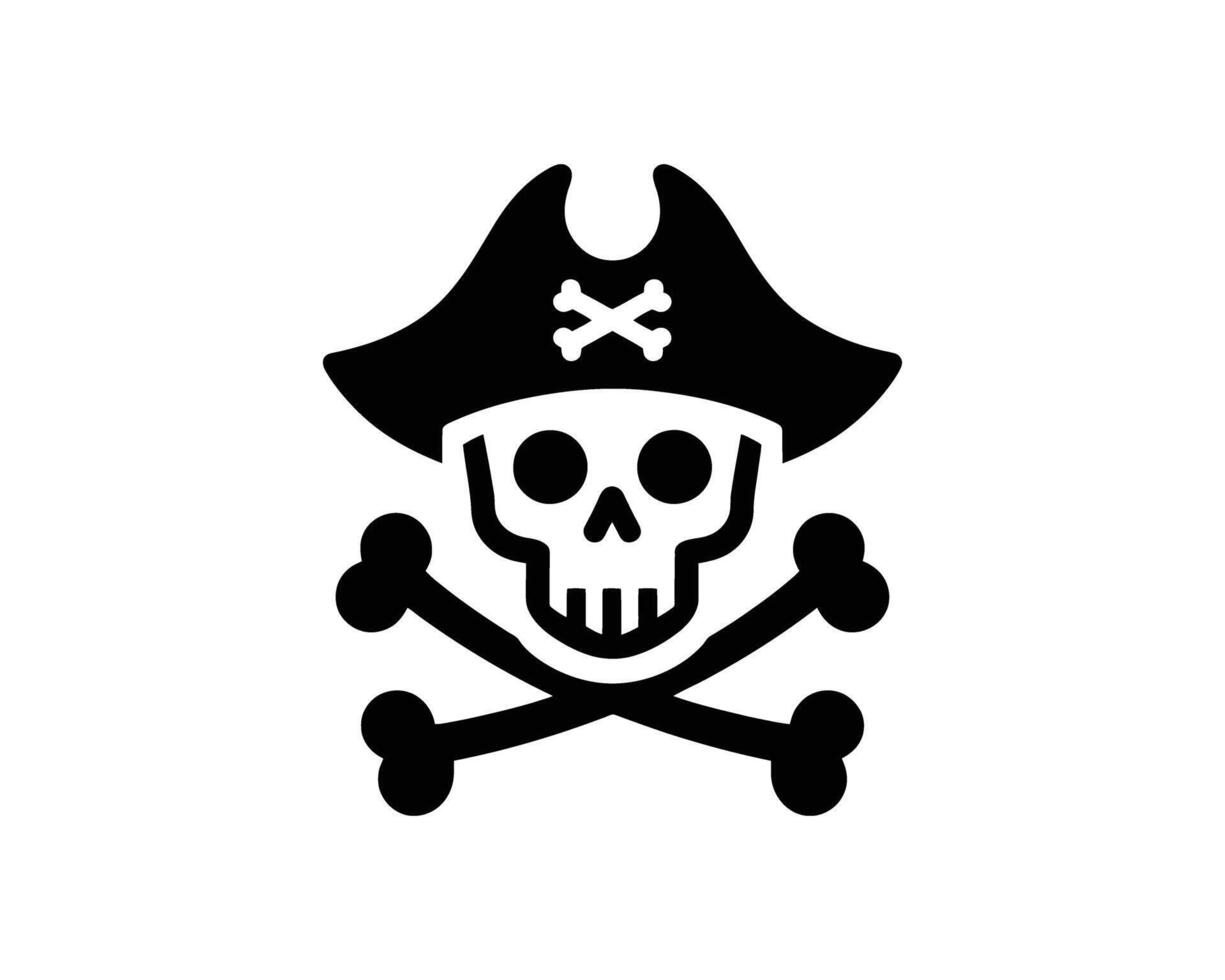 Bold Jolly roger icon pirate skull and crossbones silhouette vector