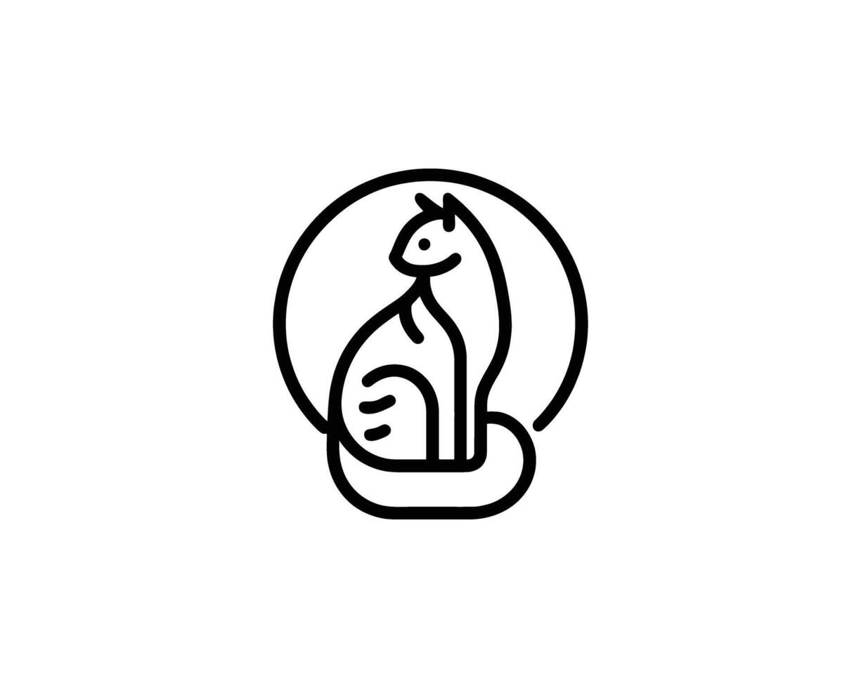 Minimalist line art serene cat enclosed in a circular motif vector