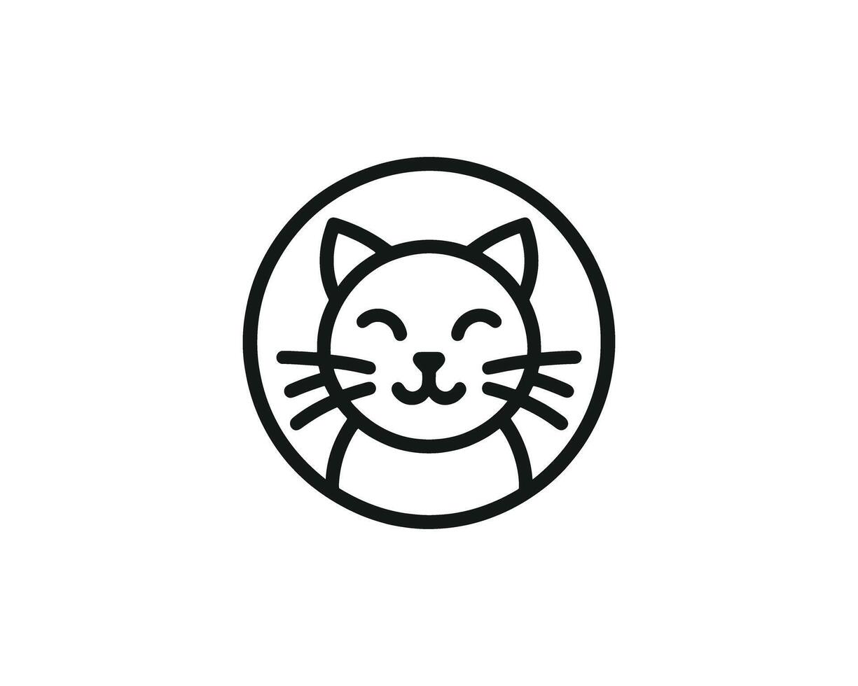 Whimsical cat face icon in minimalist line art style vector