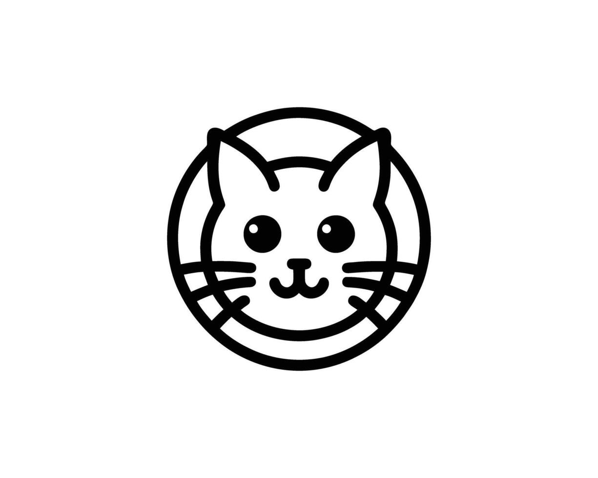 Cute cat face icon with circular frame vector