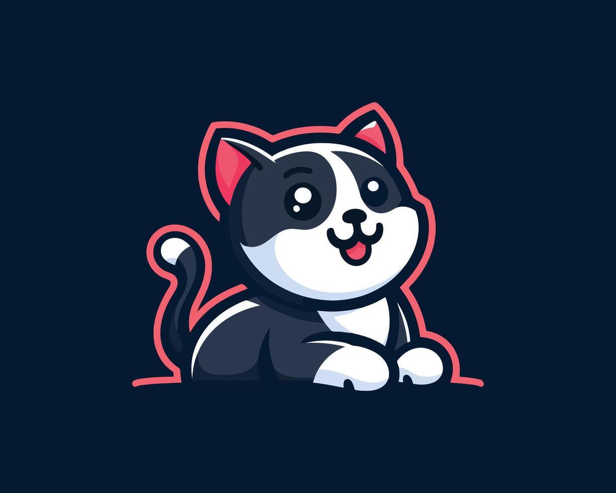 Adorable tuxedo cat mascot cartoon illustration vector