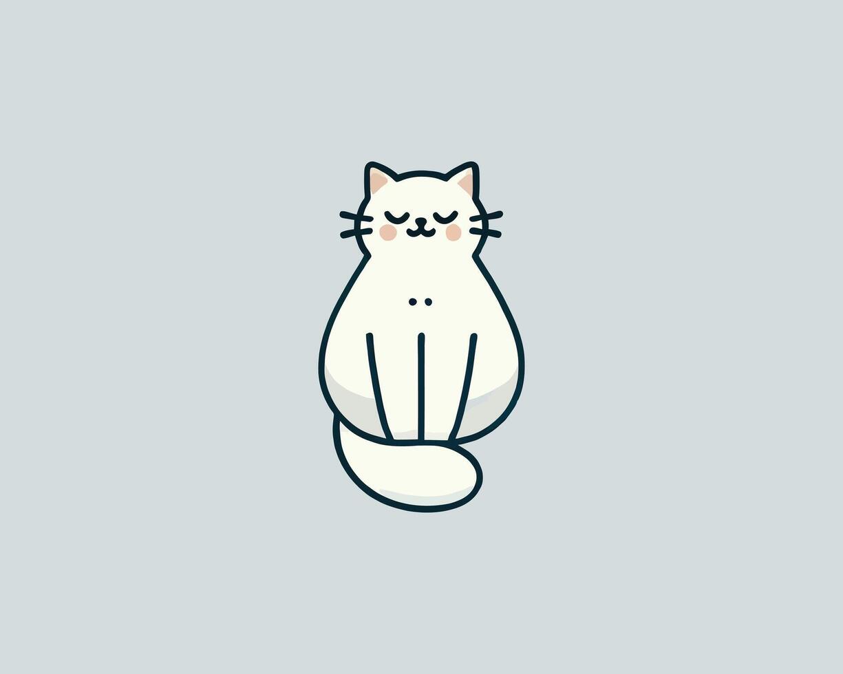 Minimalist white cat cartoon character illustration vector