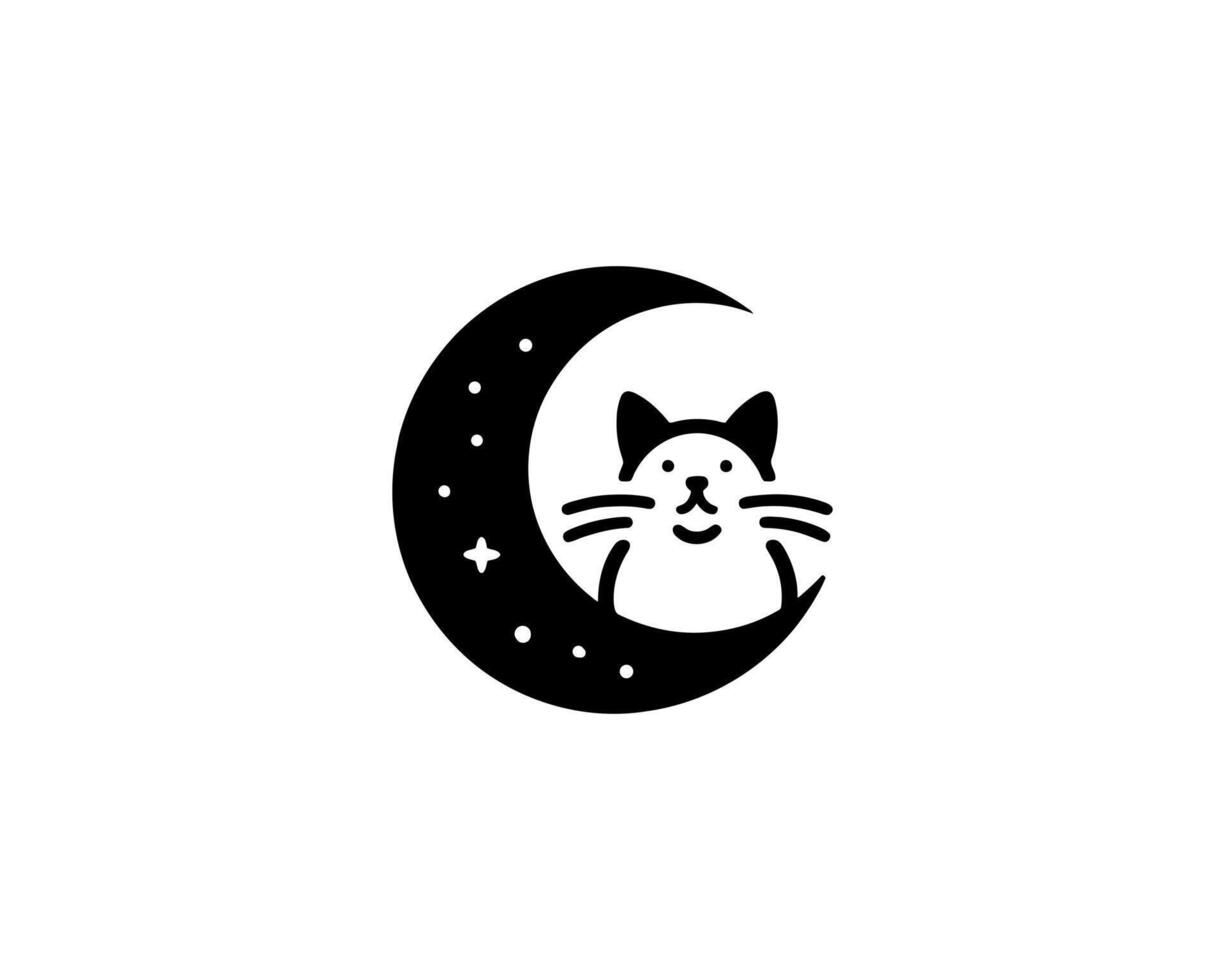 Whimsical cat silhouette on crescent moon illustration vector