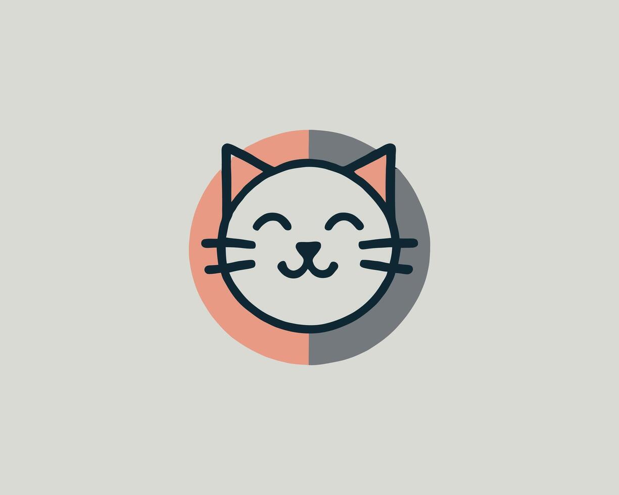 Adorable minimalist cat face icon with circular color block vector