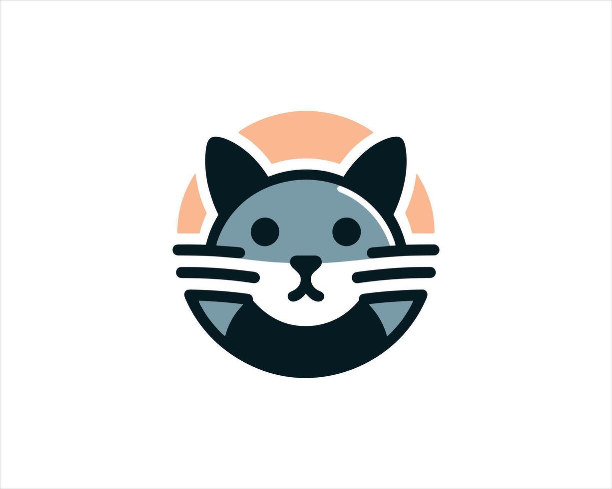Playful feline logo minimalist cat illustration with geometric shapes vector