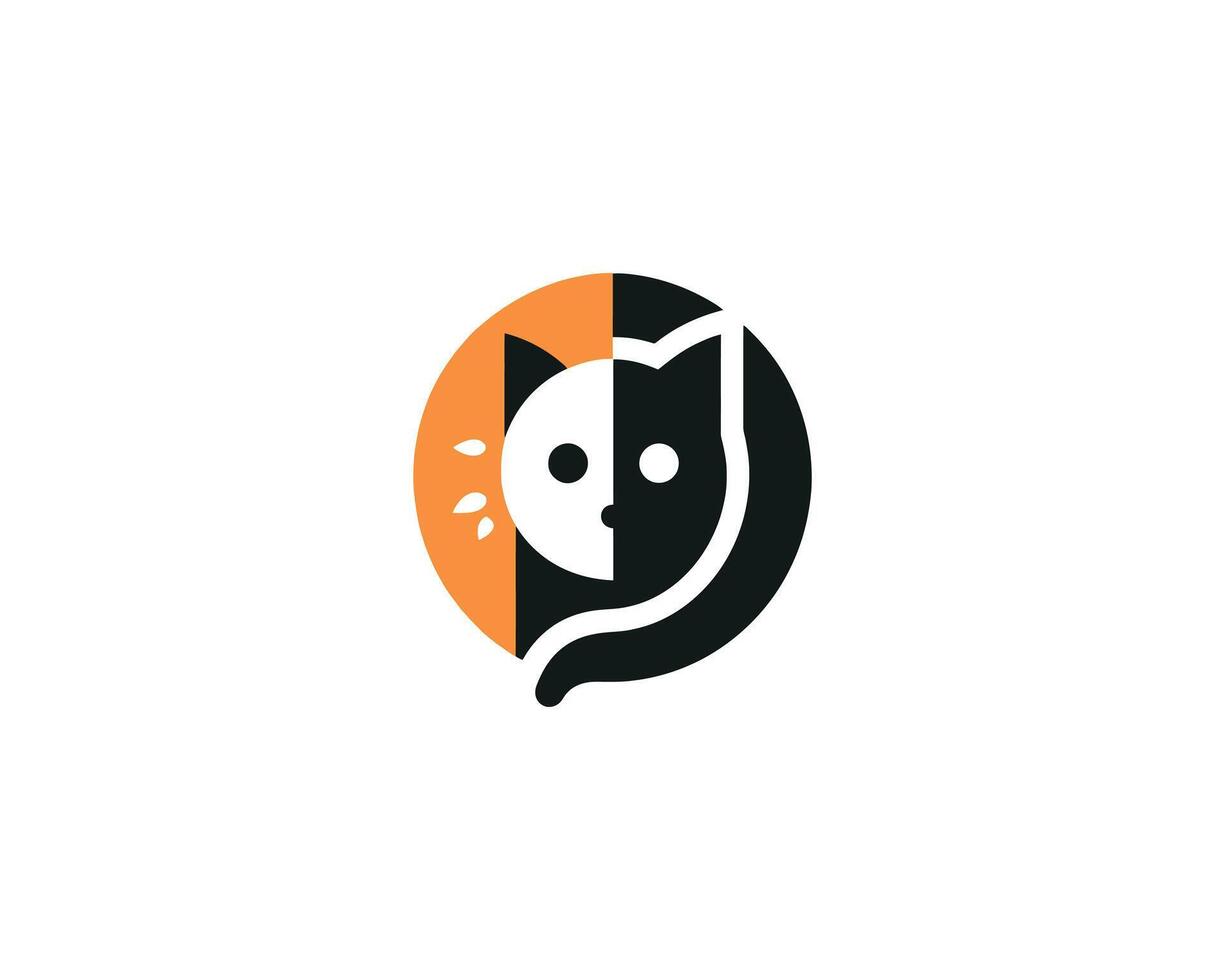 Elegant cat silhouette icon in split circle design vector