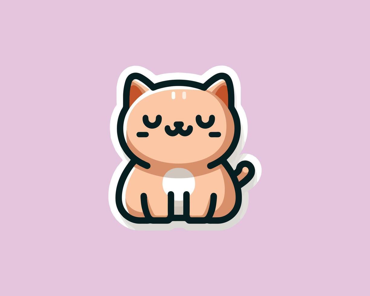 Adorable peach cat sticker illustration with kawaii style vector