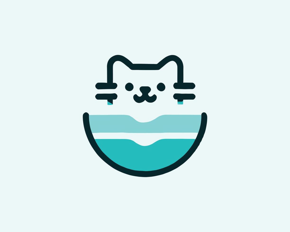 Adorable feline liquid bowl graphic for modern pet product design vector