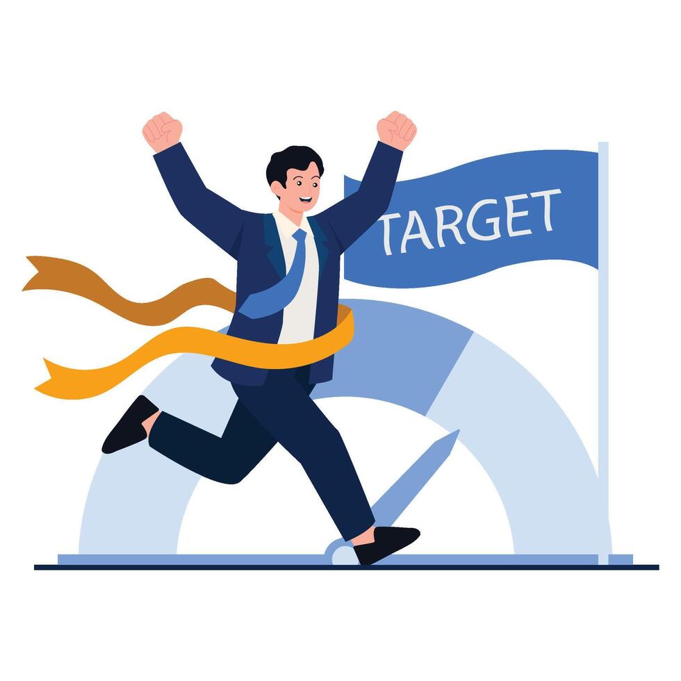 Businessman running towards target flag vector
