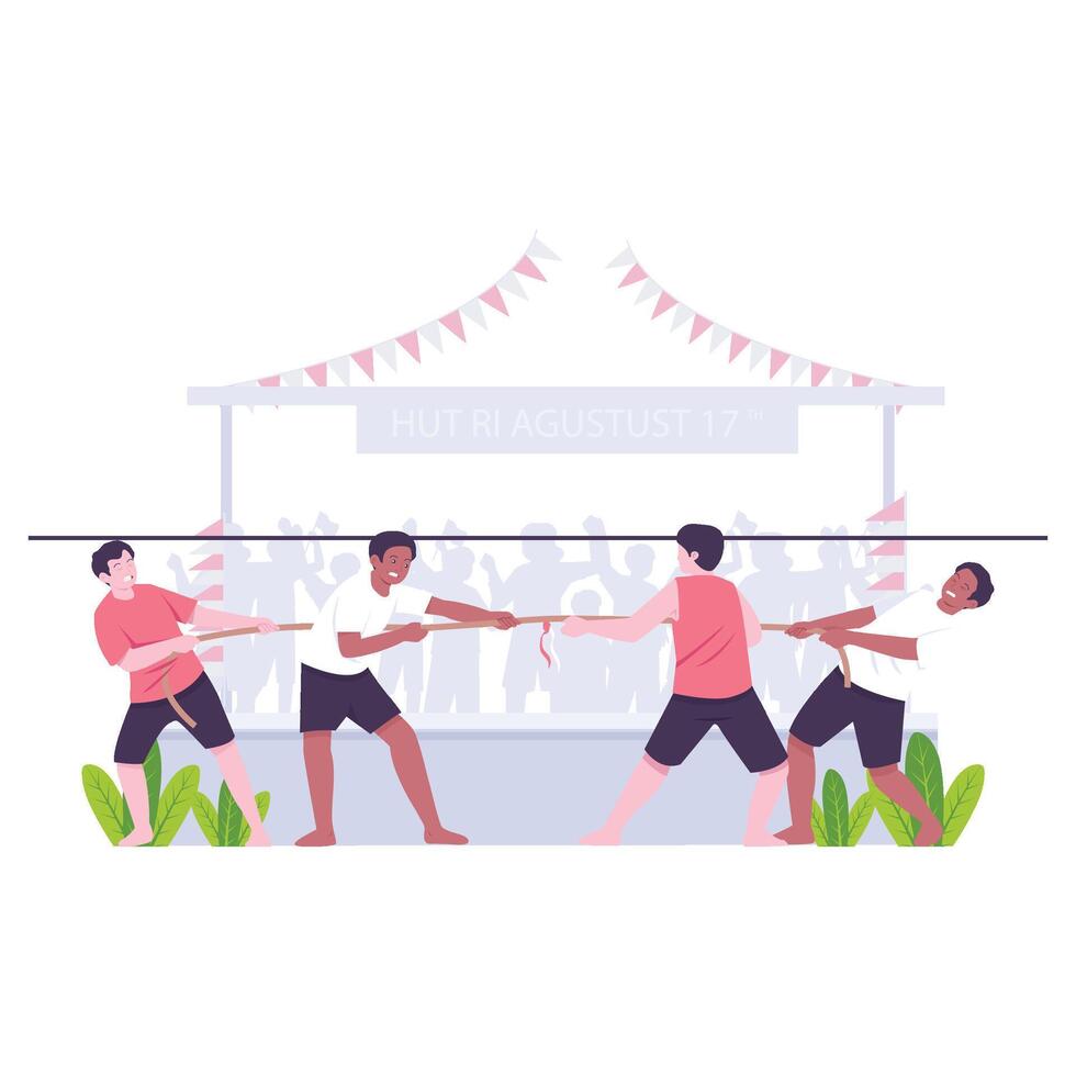 Team members play tug of war in a lively Independence Day competition. vector