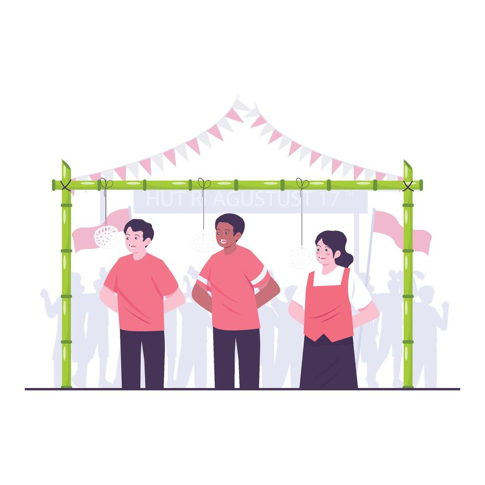 Traditional snack-eating contest held during Indonesia Independence Day celebration. vector