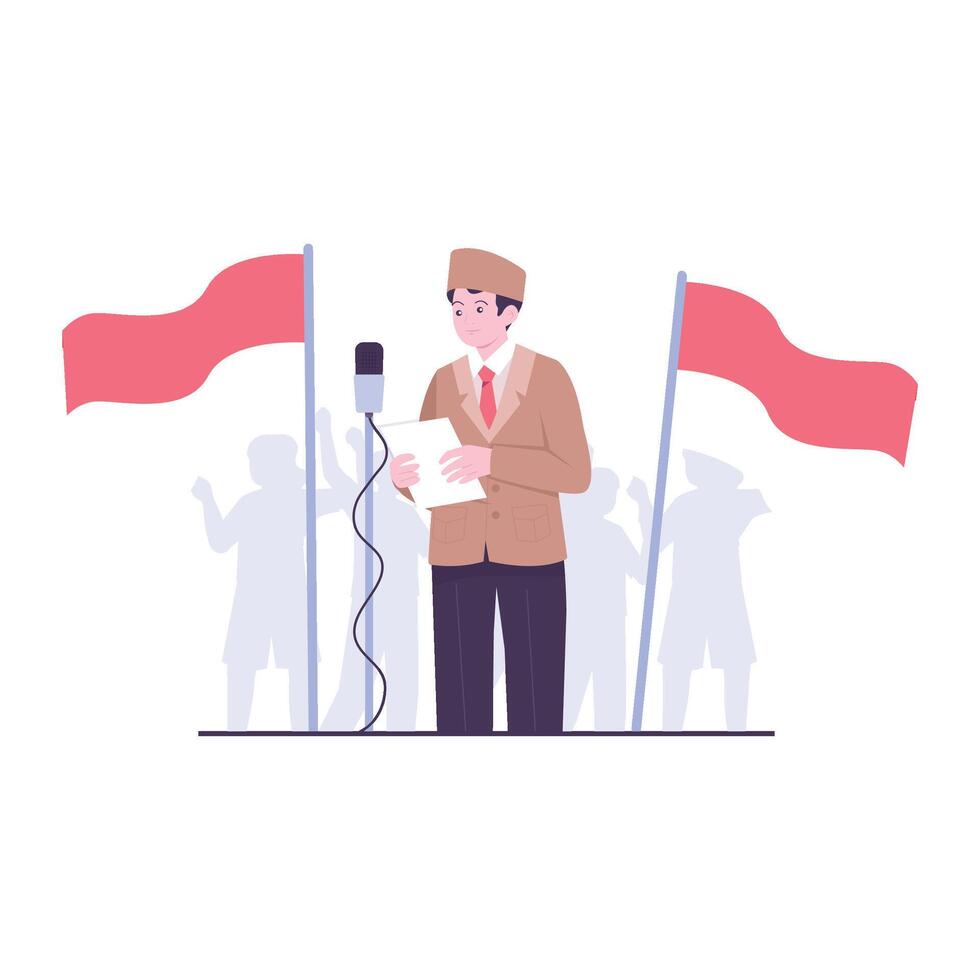 A man delivering a national speech during Indonesia Independence Day event. vector