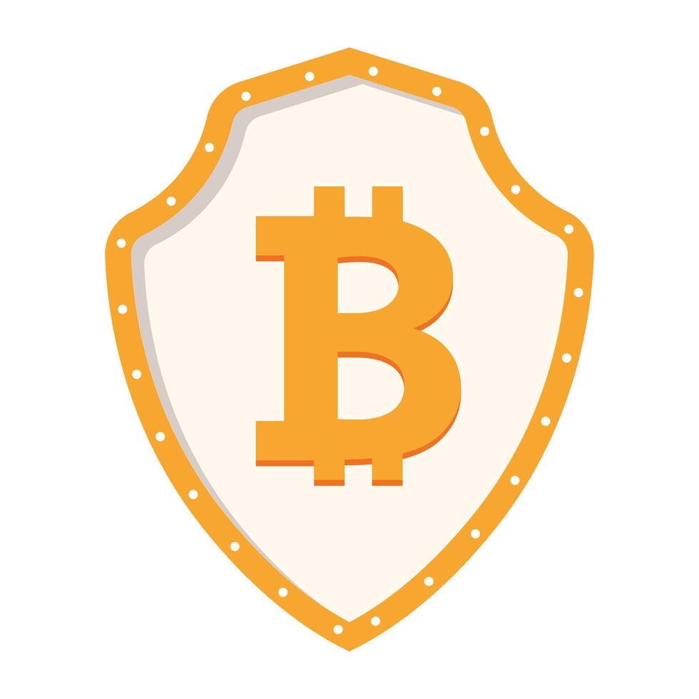 Bitcoin logo on a protective shield, symbolizing digital currency security and trust. vector