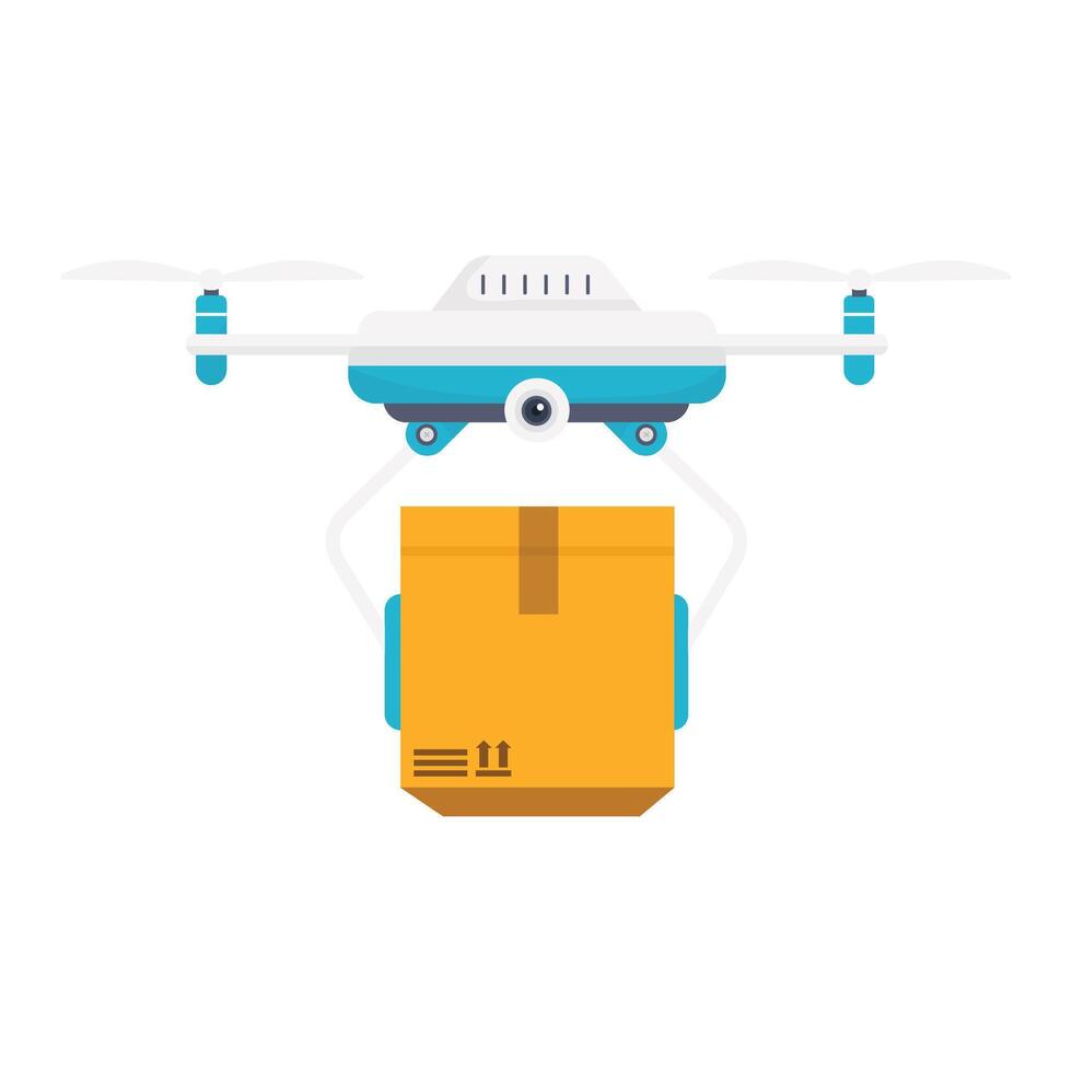 A modern drone carrying a package for autonomous delivery, showing smart logistics. vector