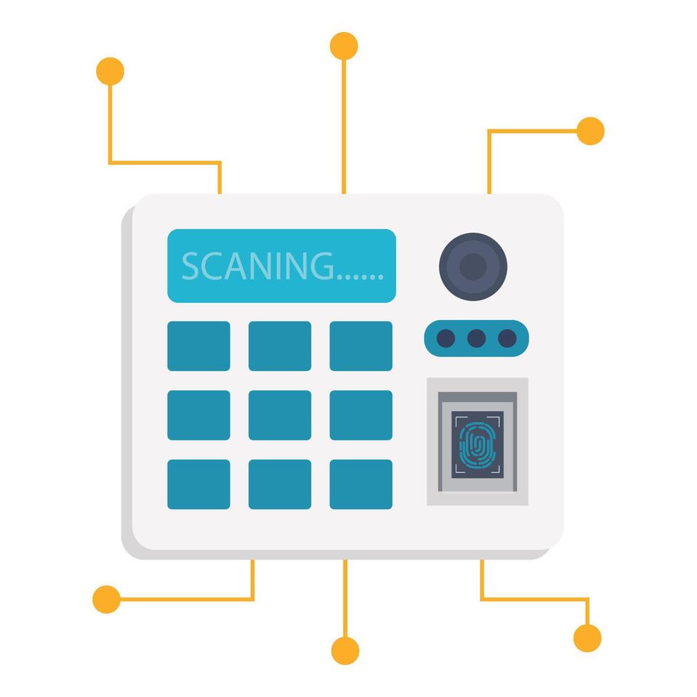 A digital scanning device with fingerprint and circuit elements for access control and security. vector