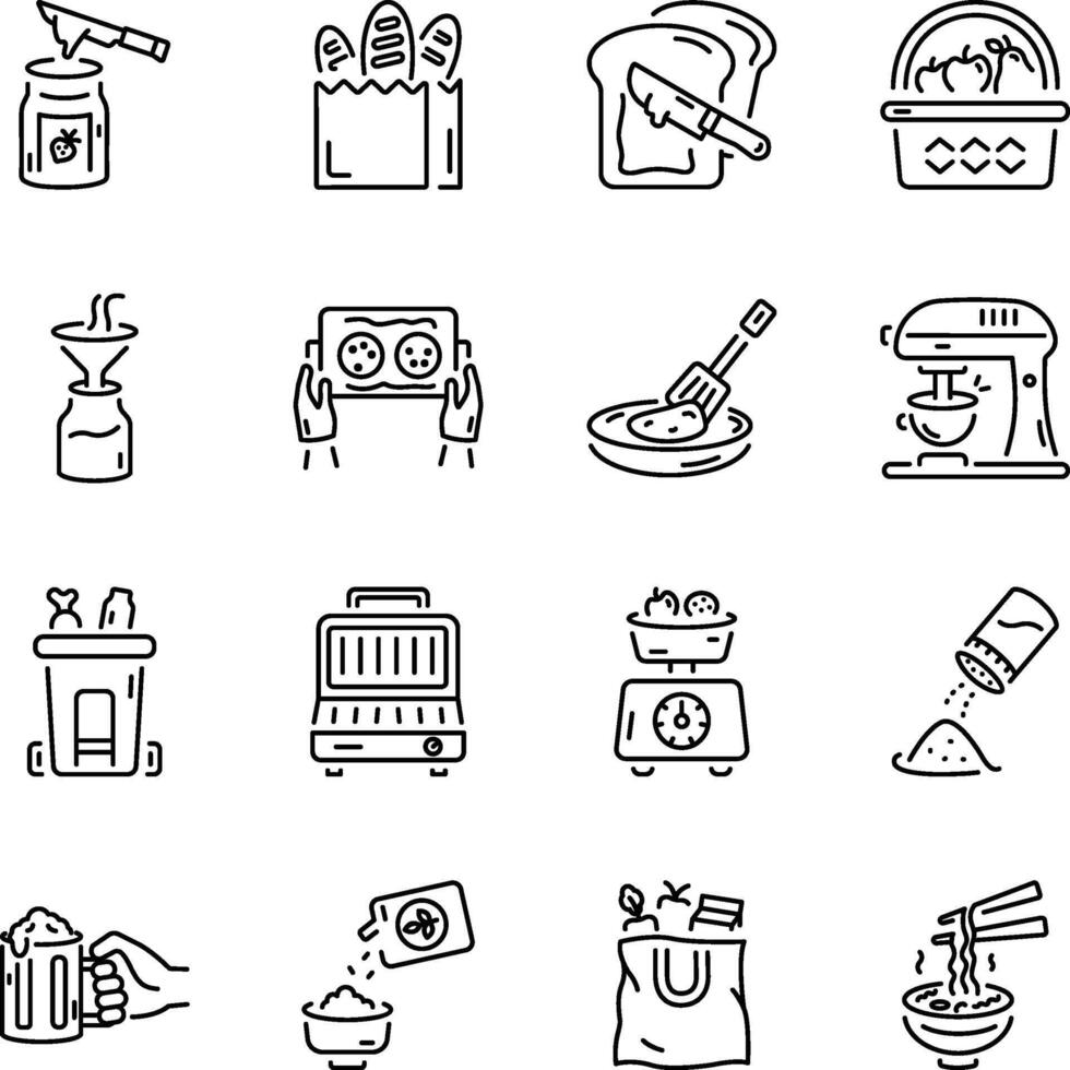 Pack of Kitchen Utensils Sketchy Style Icons vector