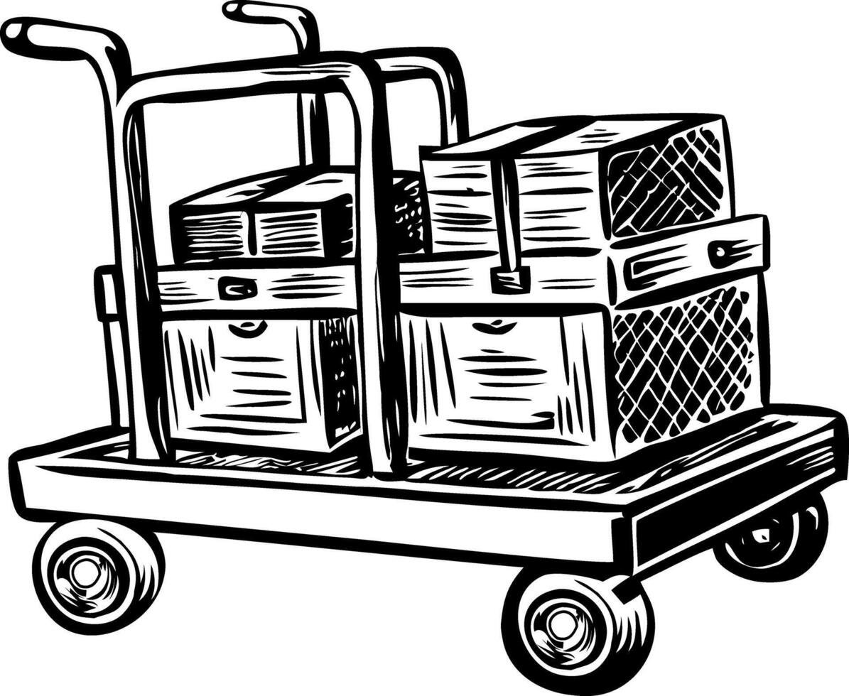 A glyph style illustration representing baggage cart vector