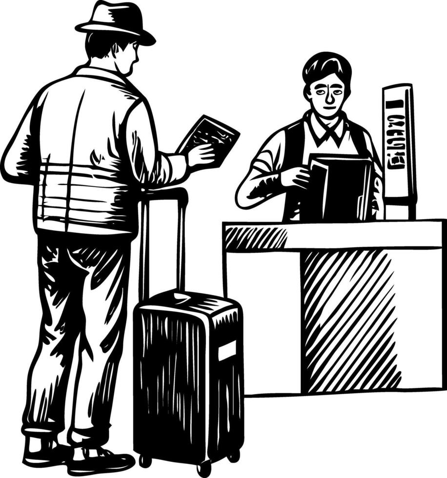 A vintage style illustration showing airport counter vector