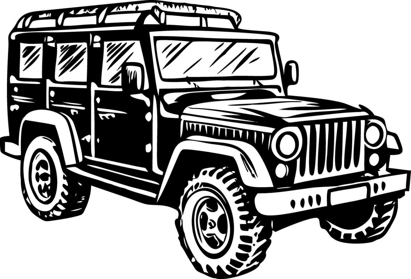 A sketchy style illustration showing safari jeep vector