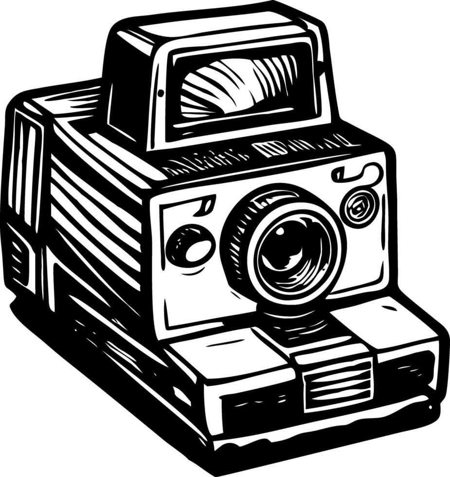 A vintage style illustration showing polaroid camera vector