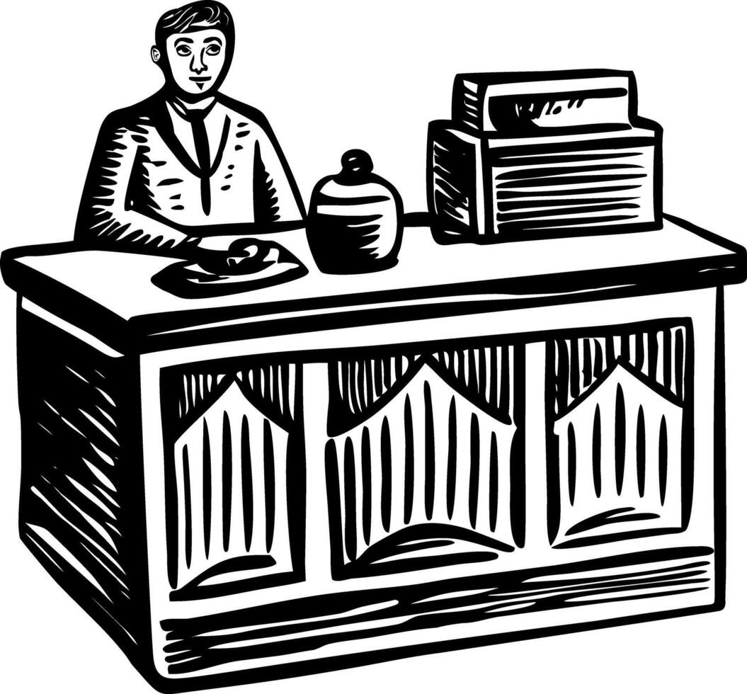 A glyph style illustration representing lodging desk vector