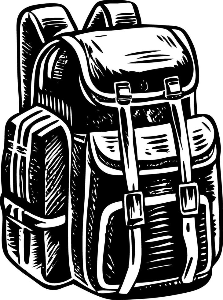 A trendy vintage style illustration showing backpack vector