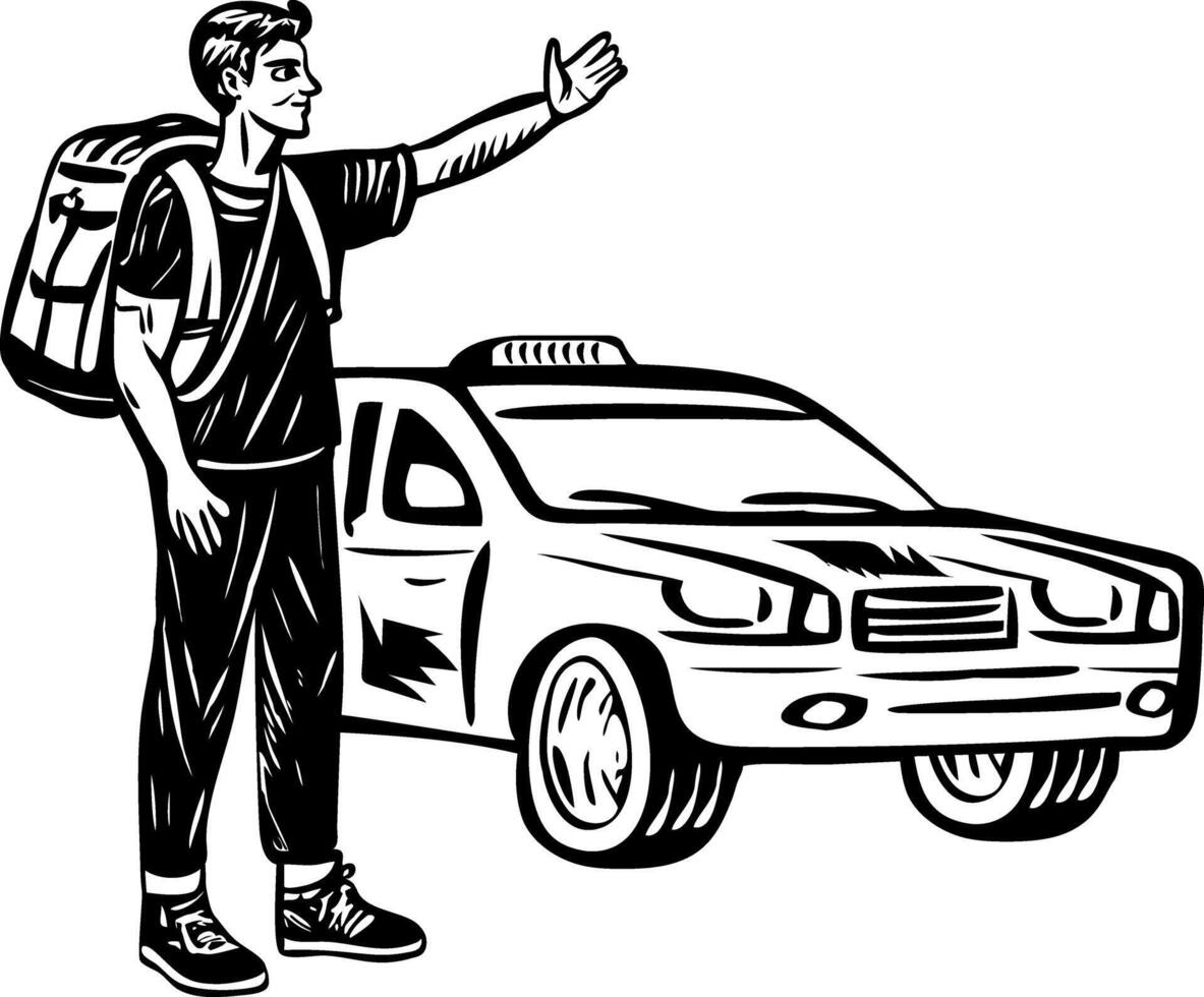A vintage style illustration showing tourist taxi vector