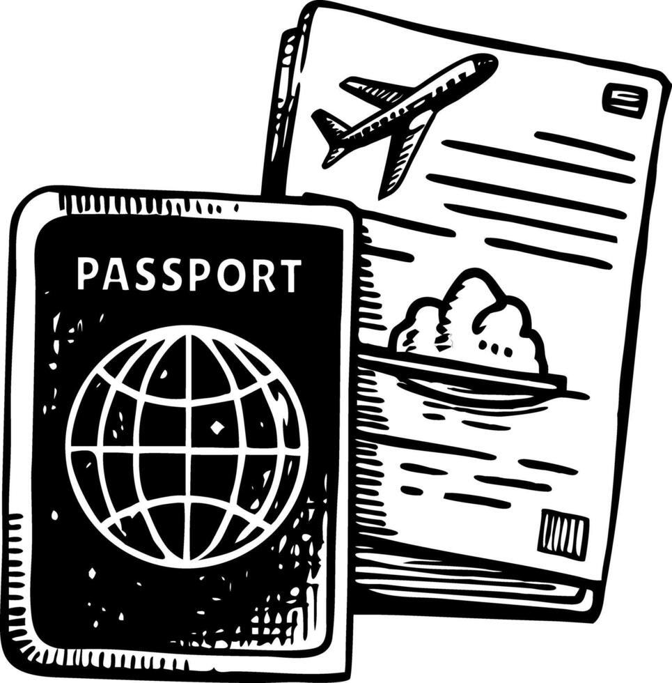A vintage style illustration showing travel passport vector