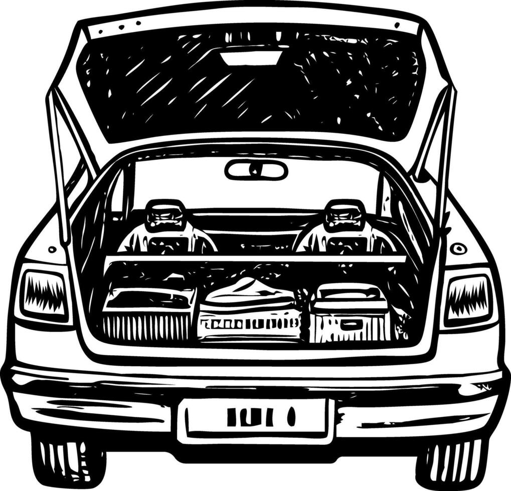 A vintage style illustration showing car trunk vector