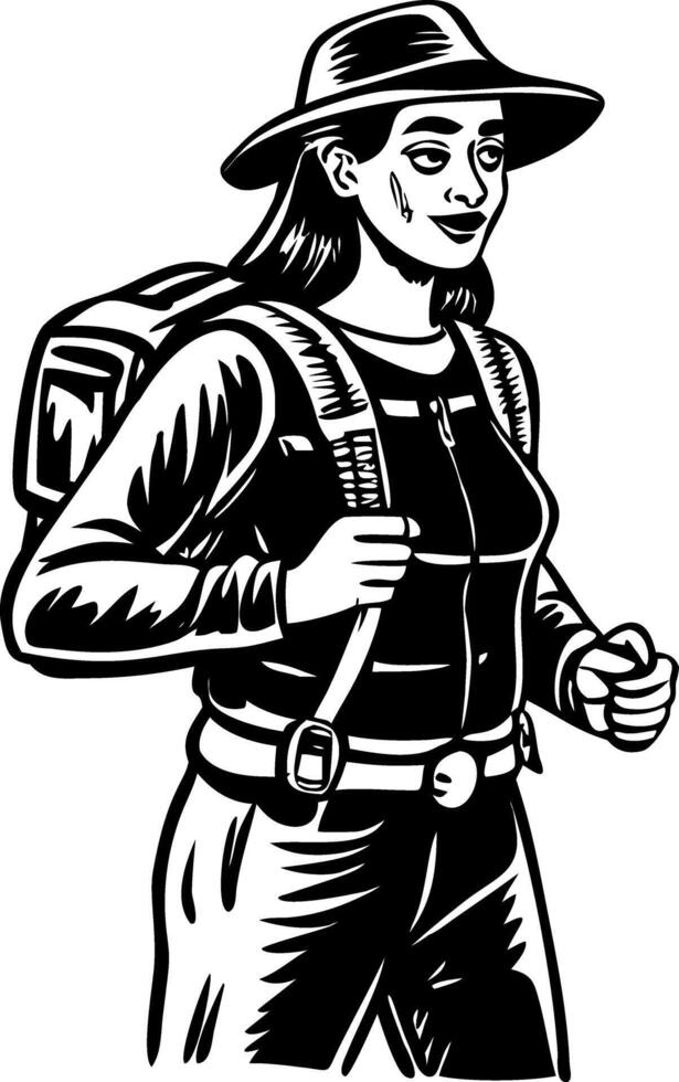 A vintage style illustration showing woman tourist vector