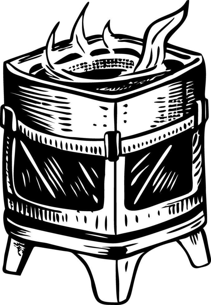 A sketchy style illustration showing camp stove vector