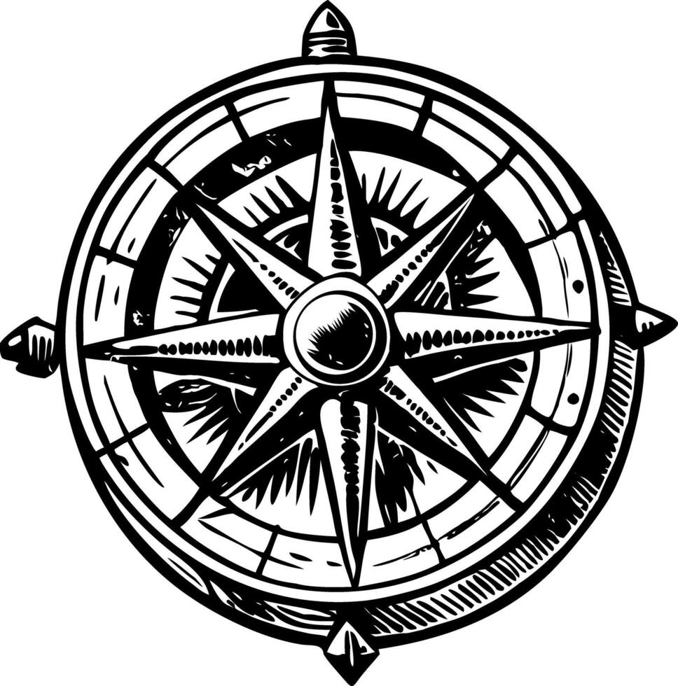 A vintage style illustration showing ship compass vector