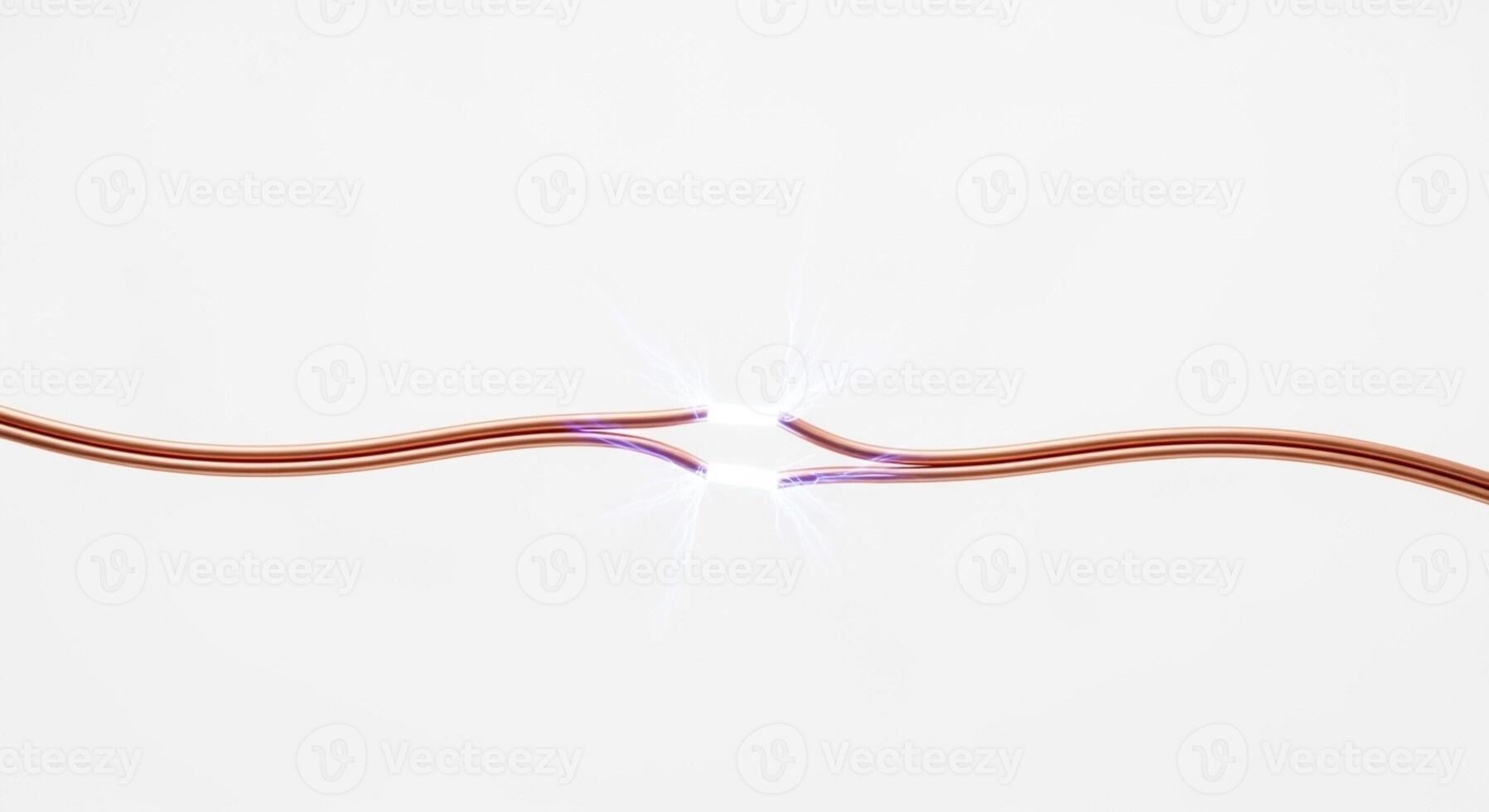 3D illustration of an elecyrical arc between two copper wires isolated on white photo