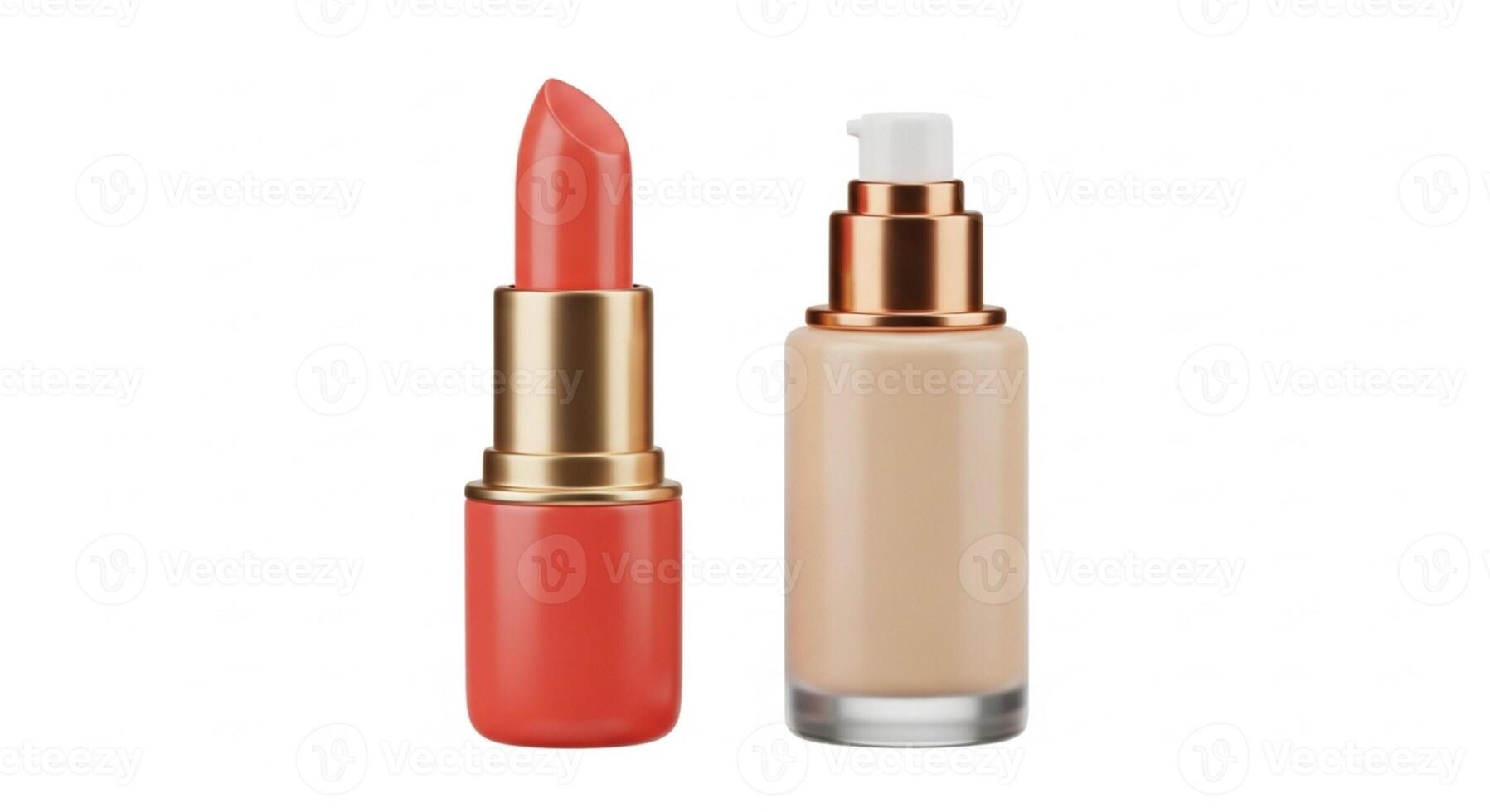 3D illustration of lipstick and foundation isolated on white photo