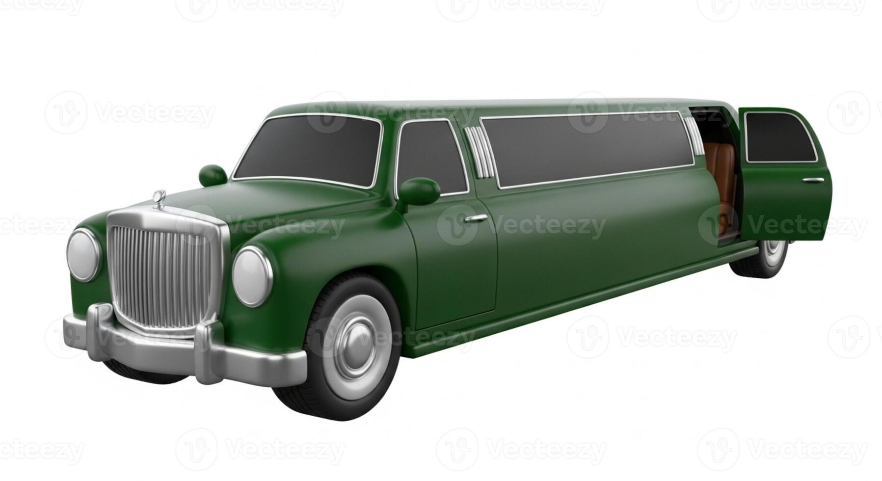 3D illustration of a green limousine isolated on white photo